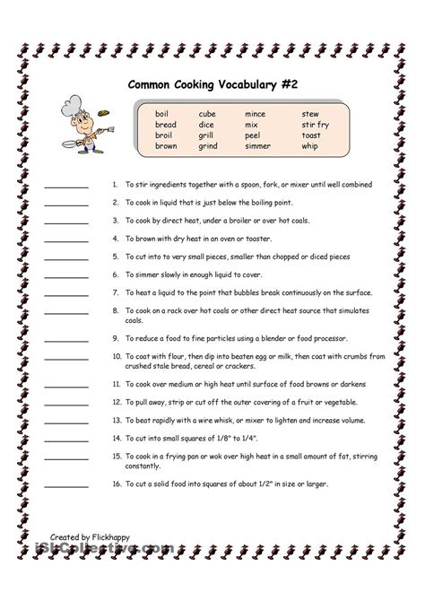 Basic Cooking Terms Worksheet Answers | Cooking basics, Cooking